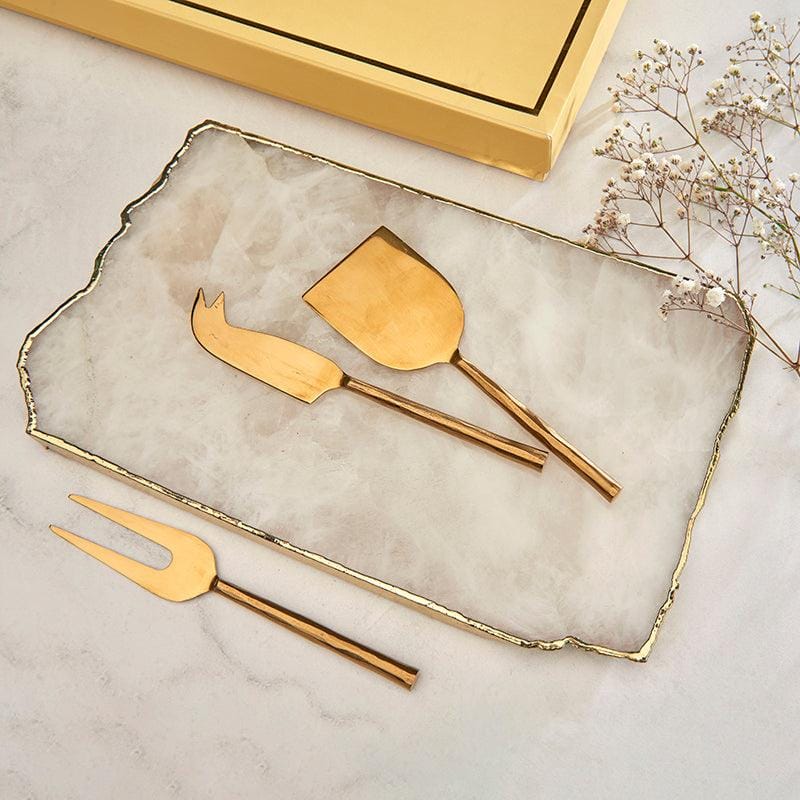 Rose Quartz Cheeseboard & Set of 3 Cheese Knives